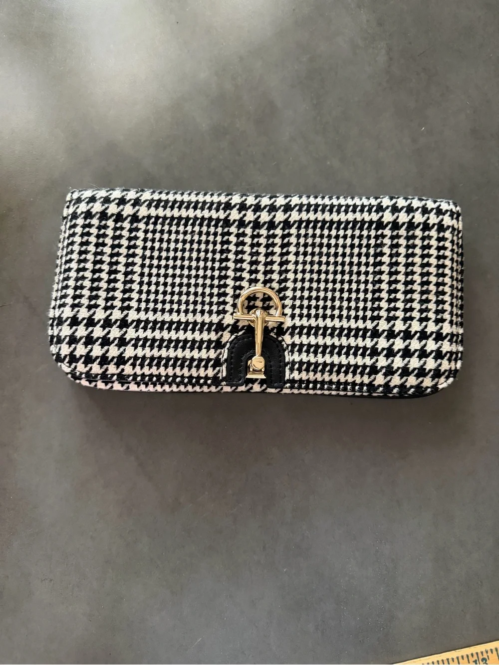 Talbots Black & White Houndstooth Continental Clutch Wool Blend